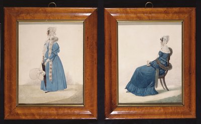 Two portraits of a Seated and a Standing Lady in Blue Dresses, c.1830 by Richard Dighton